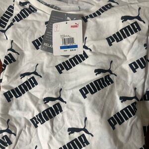 Puma White Tee with Black All-Over Logos